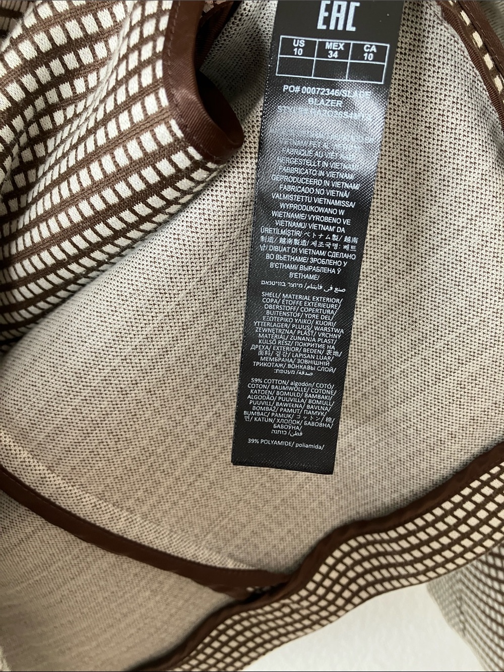 Rag & Bone Slade Blazer in Brown Window Pane Blazer Size 10 - Picture 3 of 4
